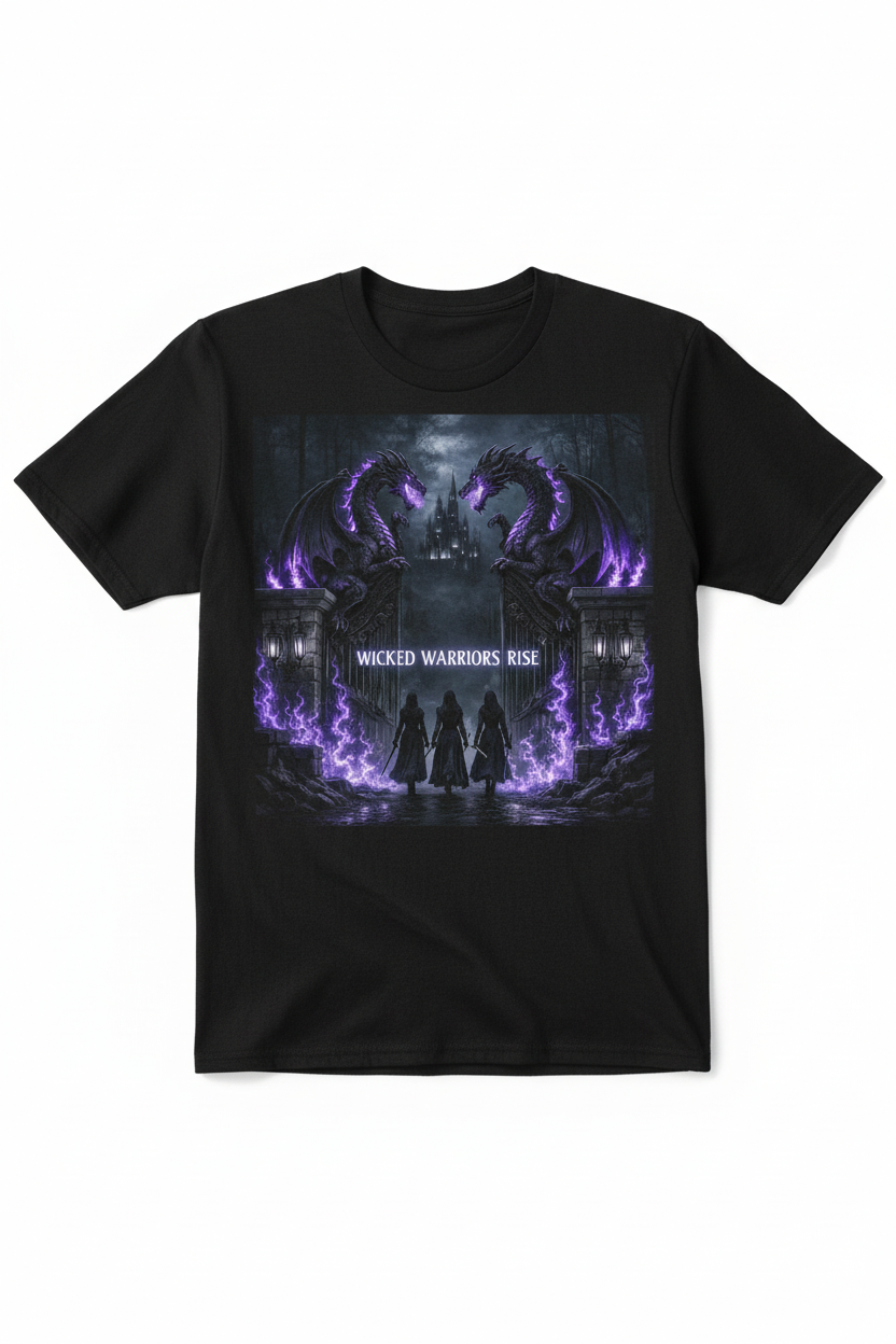 Black t-shirt with purple dragons