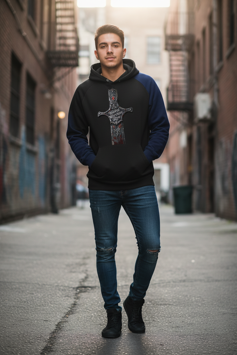 Black and Navy Hoodie with Pocket